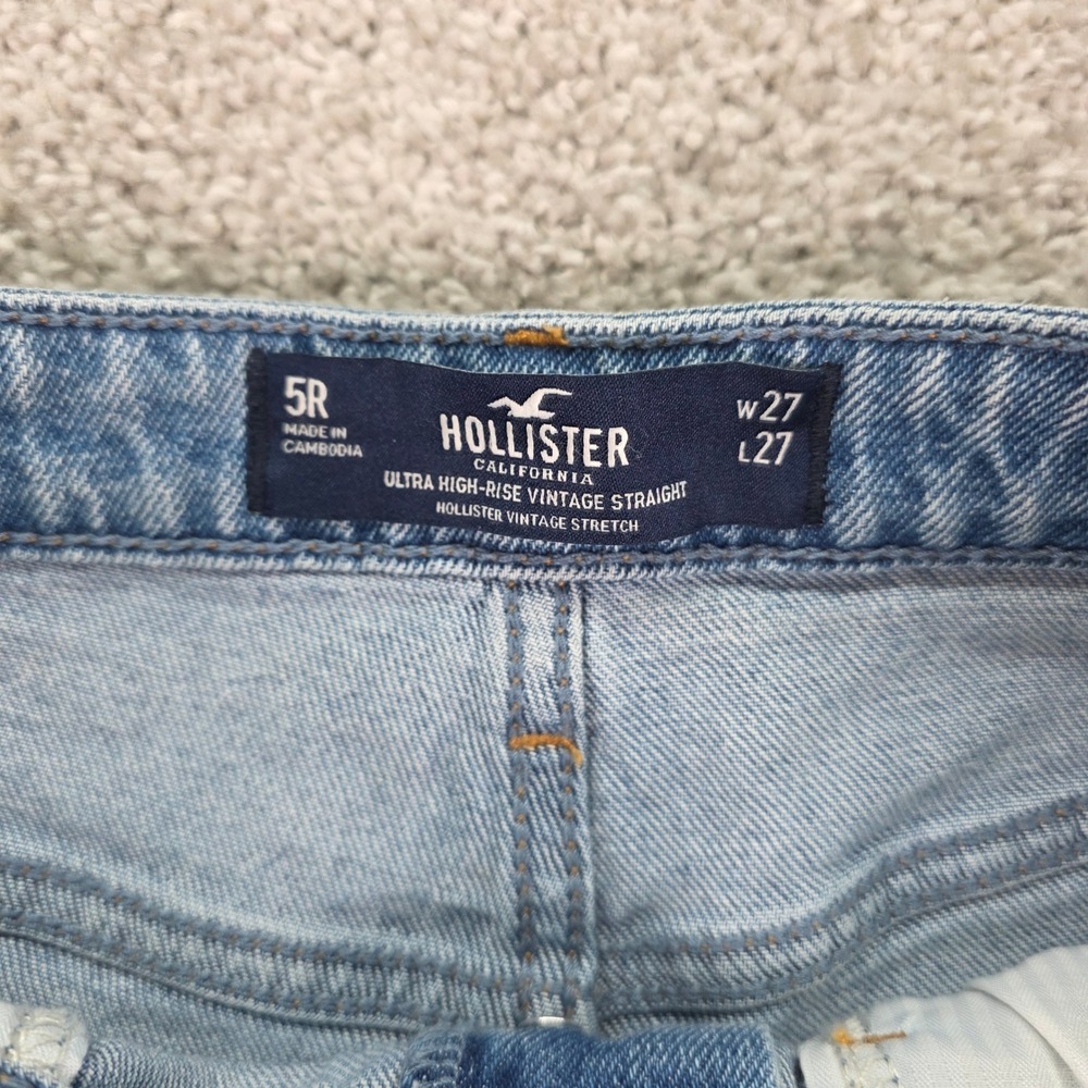 Hollister Ultra High-Rise Vintage Straight Distressed Jeans Blue 5R W27 L27 - Picture 3 of 7